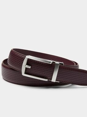 Burgundy brown textured real leather belt with automatic buckle NWT